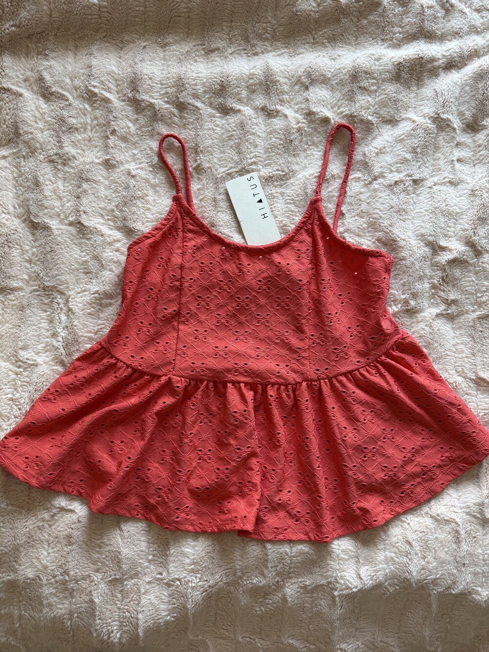 New Nordstrom Red Eyelet Peplum Top